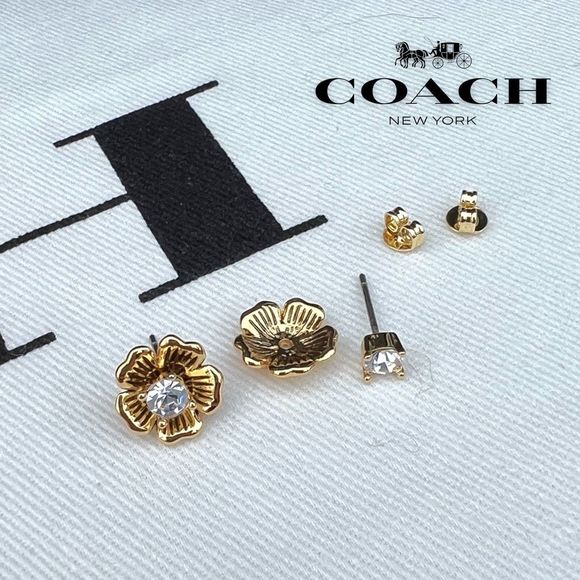 AUTHENTICATED NWT Coach Rogue 25 Colorblock w/ Tea Rose & Coach Tea Rose Studs - Picture 16 of 17